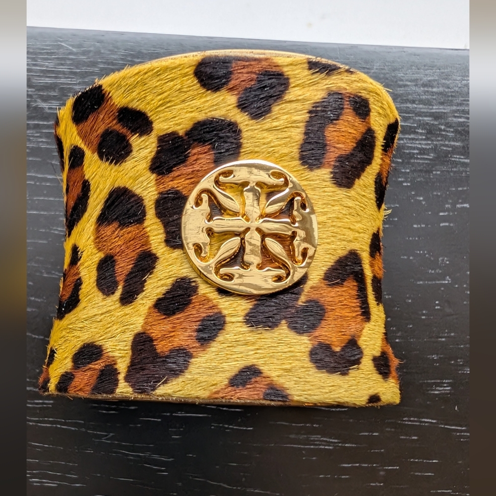 Gorgeous Rustic Cuff Gold Animal Print Bracelet With Box